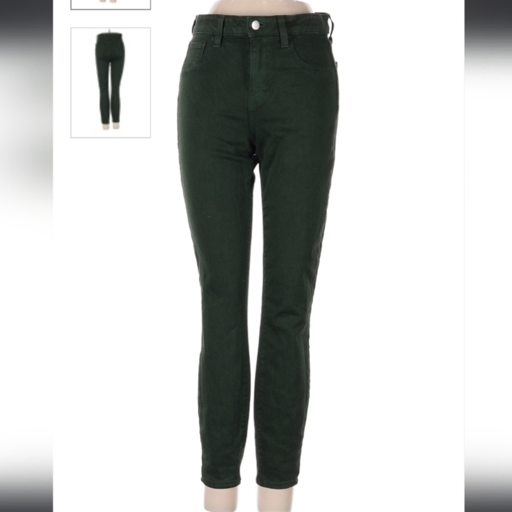 Women's L'AGENCE High Rise Stretch Cropped Dark Green Denim Jeans Size 25